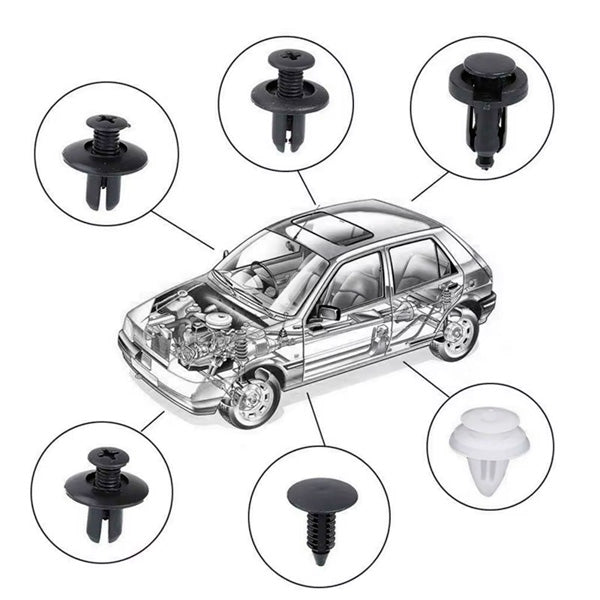 Remaches de Plástico para Auto | 100 Clips de Sujeción Universales para Parachoques y Molduras + REGALO