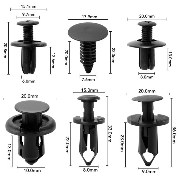 Remaches de Plástico para Auto | 100 Clips de Sujeción Universales para Parachoques y Molduras + REGALO